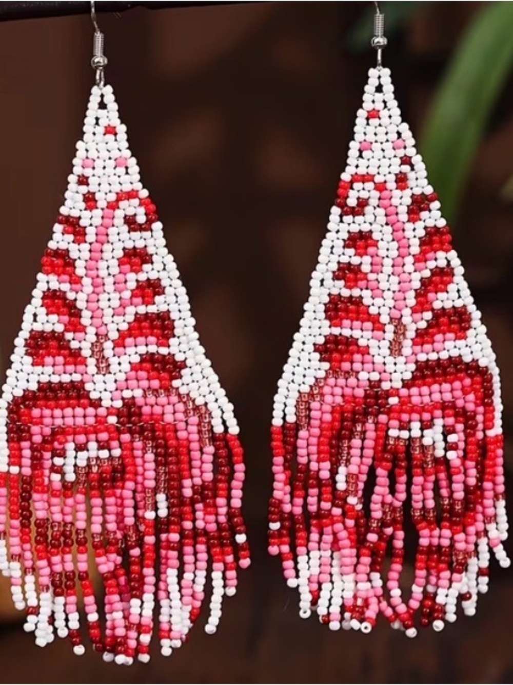 Handmade Pink & Red Beaded Fringe Earrings - Women Jewelry